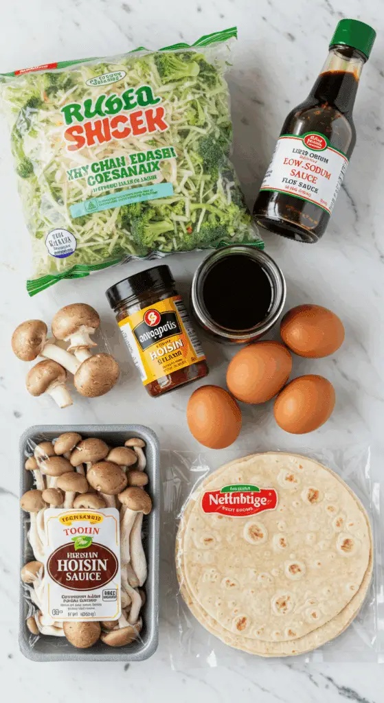 The simple, fresh ingredients for the easy and healthy Vegetarian Moo Shu recipe.