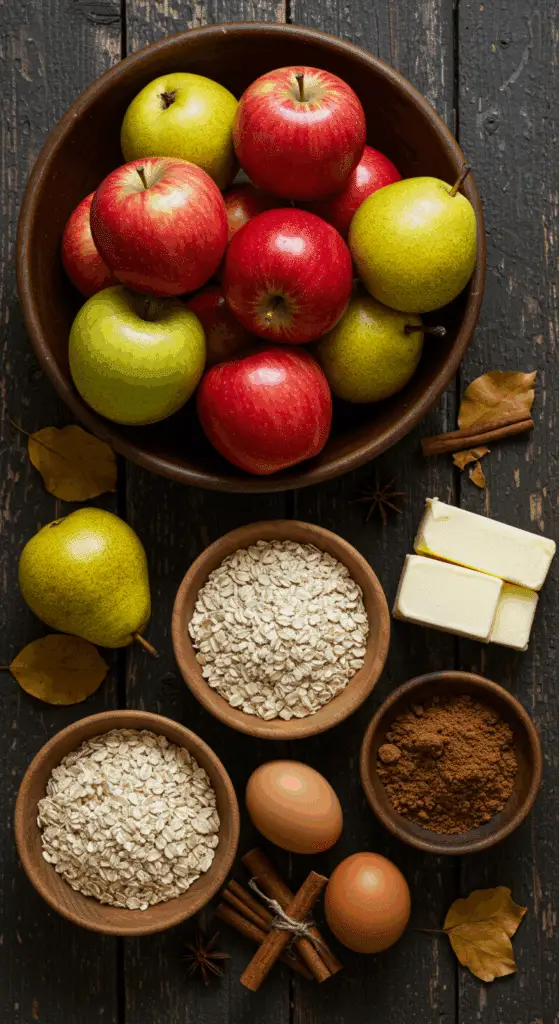 The simple, from-scratch ingredients for the classic and impressive Holiday Apple and Pear Crisp.