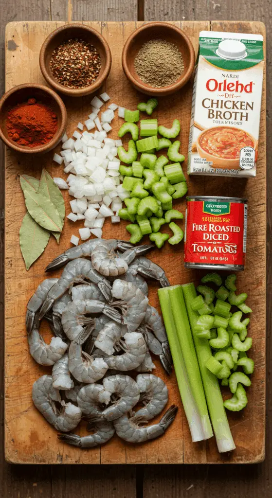The simple, fresh ingredients for the classic and authentic Shrimp Gumbo recipe.