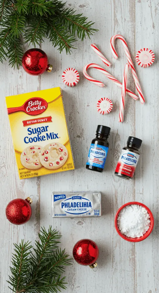 The simple, from-scratch ingredients for the easy and festive Candy Cane Cookies.