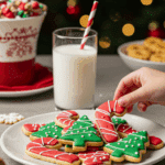 A large platter of homemade, cute, and festive Candy Cane Cookies being served at a fun and casual Christmas party.