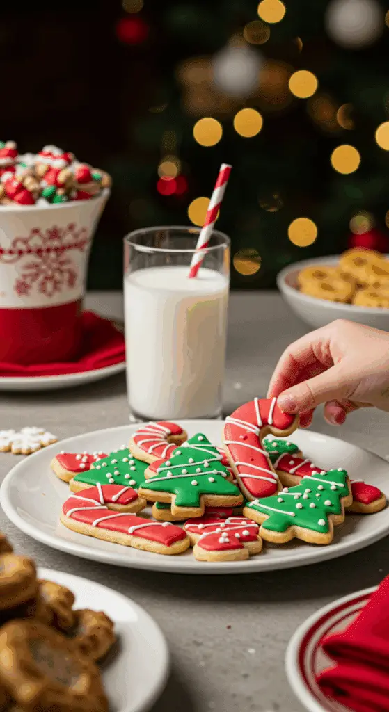 A large platter of homemade, cute, and festive Candy Cane Cookies being served at a fun and casual Christmas party.