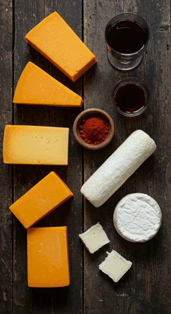 The simple, from-scratch ingredients for the easy and festive Candy Corn Cheese Tower recipe.
