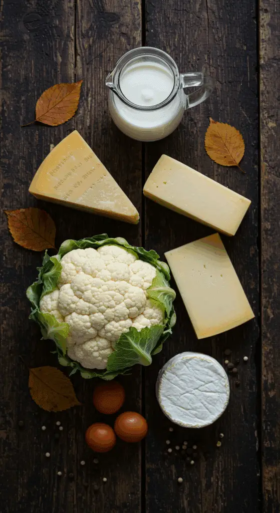 The simple, from-scratch ingredients for the classic and impressive Holiday Cauliflower Gratin.