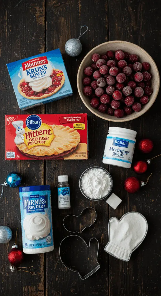 The simple, from-scratch ingredients for the easy and festive Mitten Hand Pies recipe with royal icing.