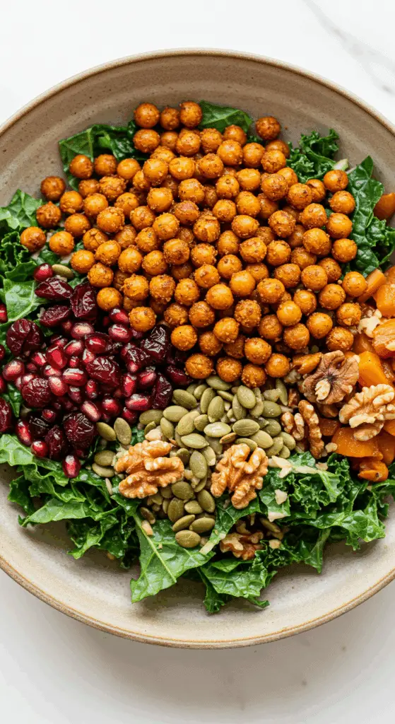 The simple, fresh ingredients for the healthy, from-scratch Roasted Chickpea Fall Salad with an apple cider vinaigrette.