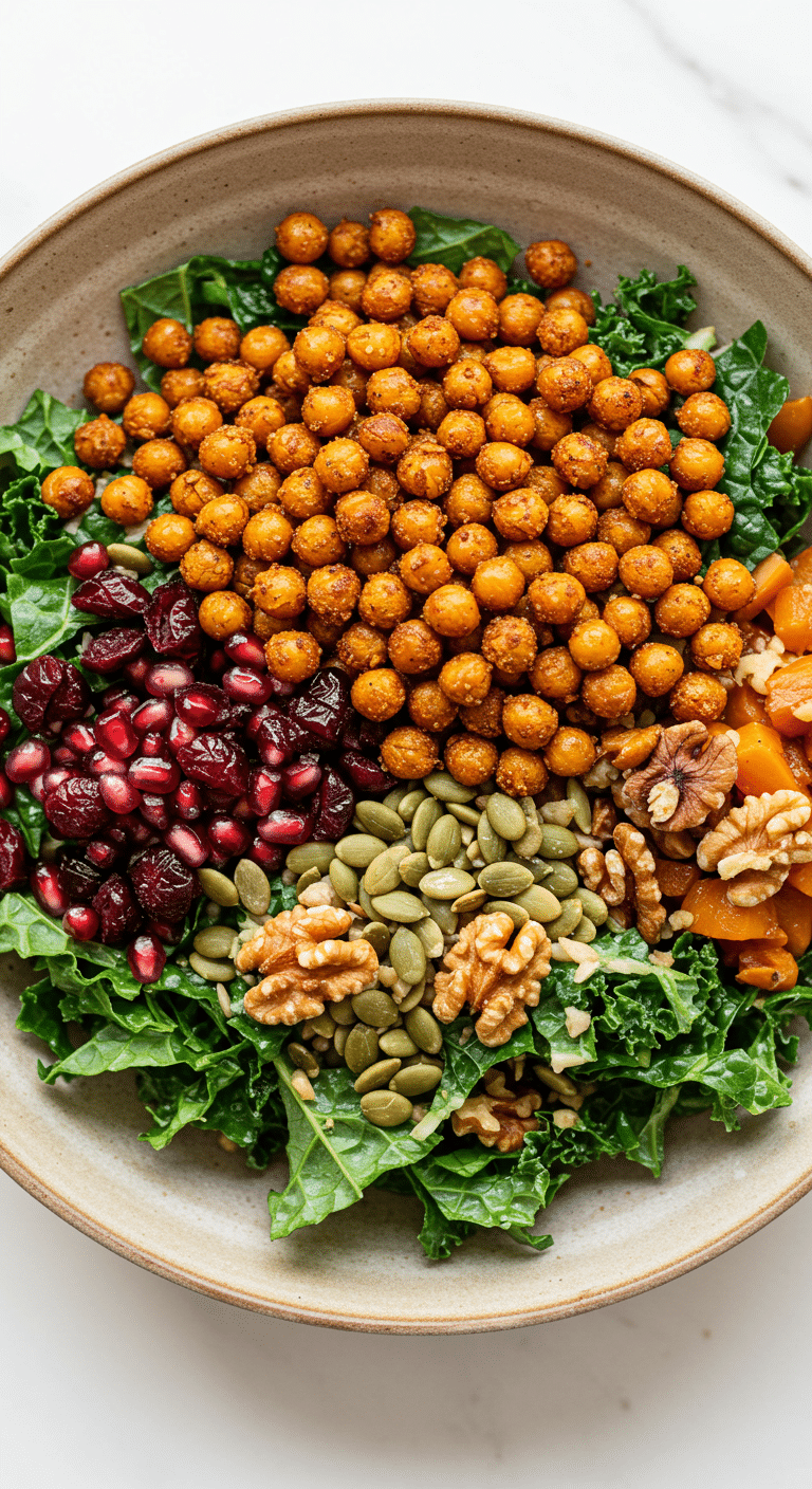 The simple, fresh ingredients for the healthy, from-scratch Roasted Chickpea Fall Salad with an apple cider vinaigrette.