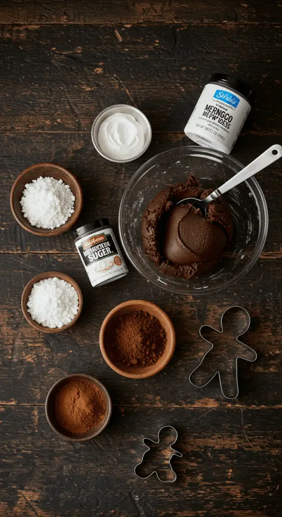 The simple, from-scratch ingredients for the easy and spooky Chocolate Skeleton Cookies recipe with royal icing.