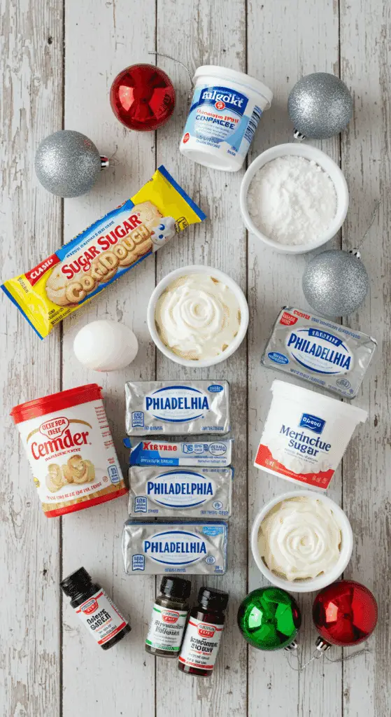 The simple, from-scratch ingredients for the easy and festive Christmas Cookie Cheesecake.