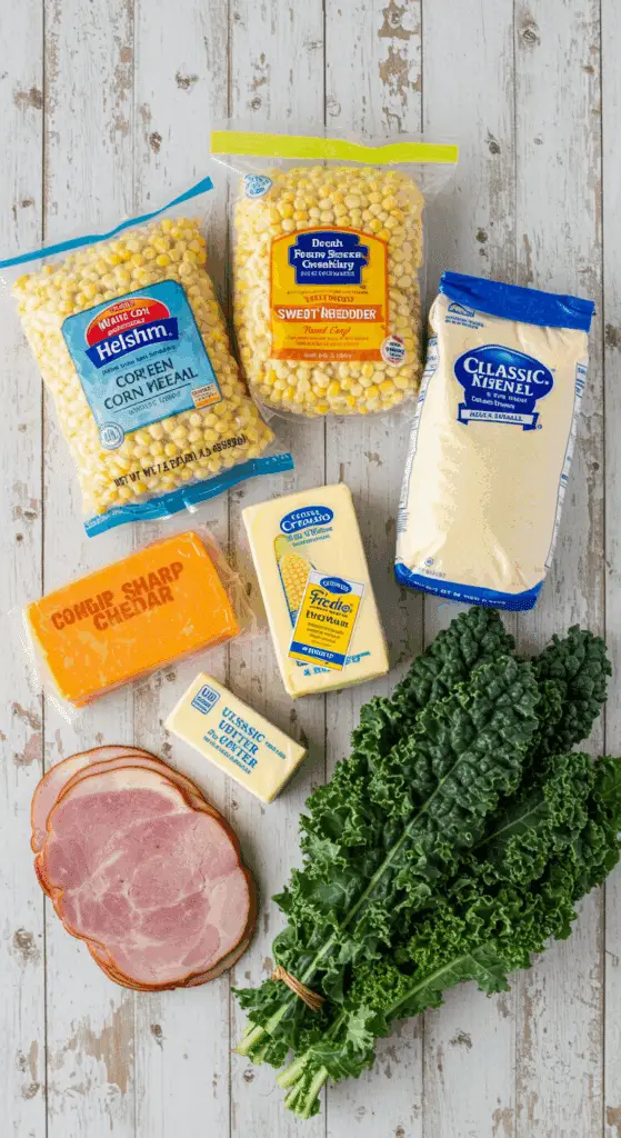 The simple, from-scratch ingredients for the classic and savory Cornbread Breakfast Casserole.