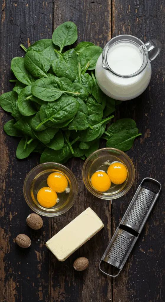 The simple, from-scratch ingredients for the classic and easy Creamed Spinach recipe.