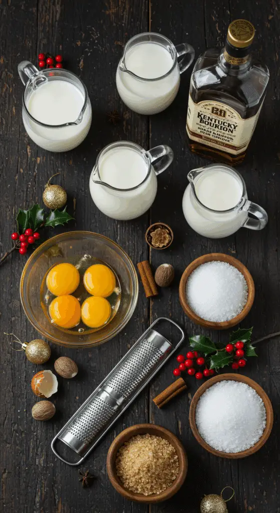 The simple, from-scratch ingredients for the classic and impressive Holiday Eggnog Ice Cream.