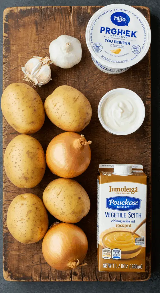 The simple, from-scratch ingredients for the classic, easy, and healthy Creamy Potato Soup recipe.