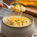 A cozy bowl of homemade, creamy, and "loaded" Potato Soup being served for a casual family dinner.