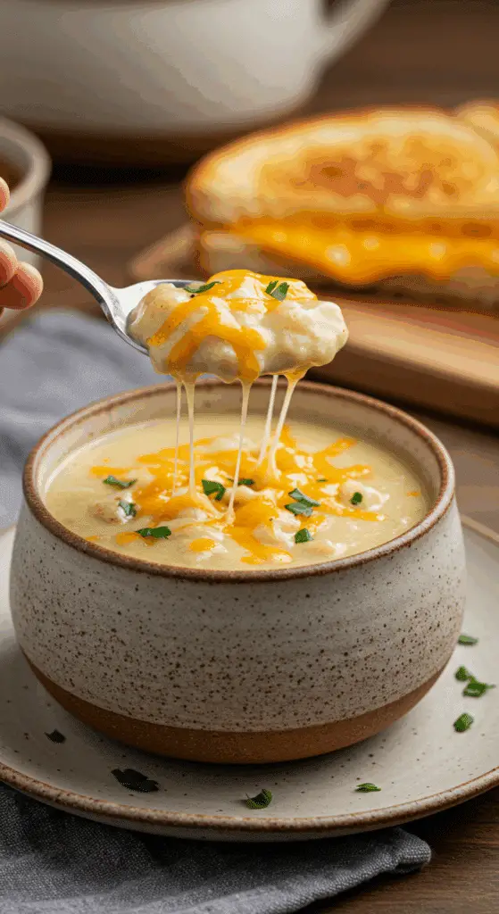 A cozy bowl of homemade, creamy, and "loaded" Potato Soup being served for a casual family dinner.