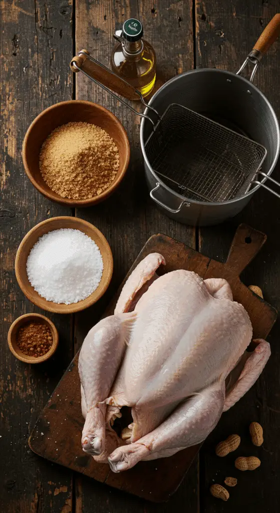 The simple, from-scratch ingredients for the classic and impressive Holiday Deep-Fried Turkey.