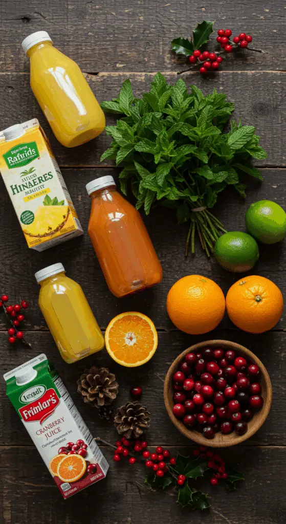 The simple, from-scratch ingredients for the easy and festive "Elf's" Christmas Punch.