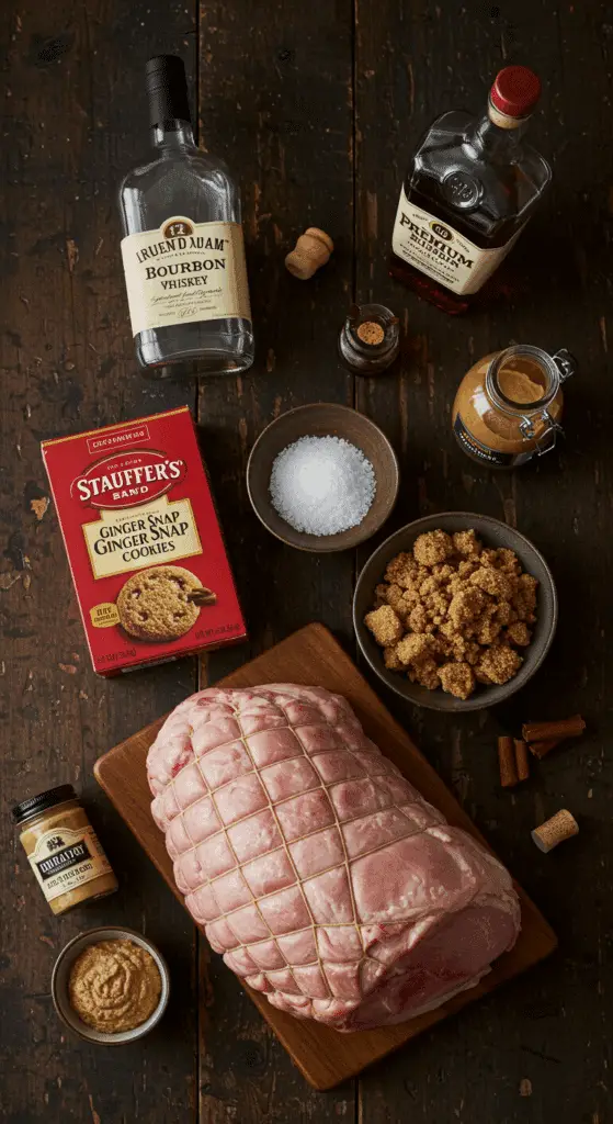 The simple, from-scratch ingredients for the classic and impressive Holiday Ginger Snap Crusted Ham.