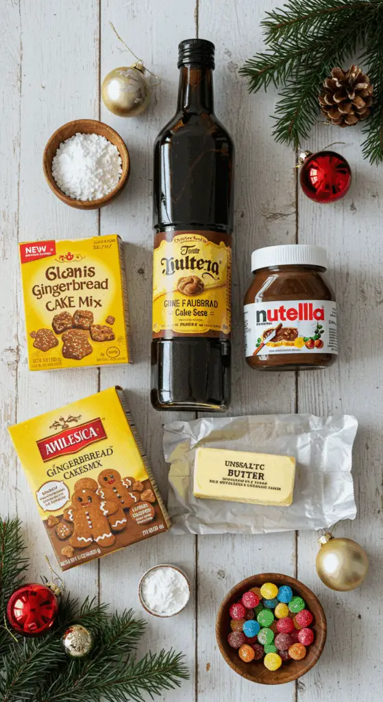 The simple, from-scratch ingredients and the fun, festive decorating components for the easy and festive Pull-Apart Gingerbread Man Cupcake Cake.