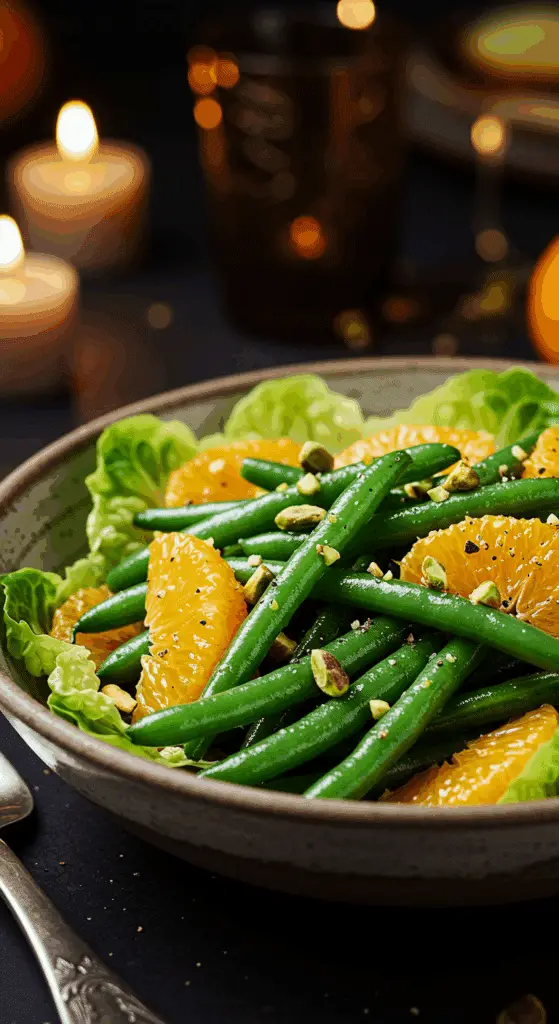 The simple, from-scratch ingredients for the classic and impressive Holiday Green Bean and Orange Salad.