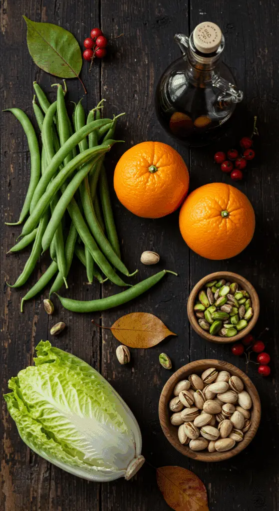 A pair of hands using a spider strainer to lift vibrant, bright green blanched green beans from a pot of boiling water and plunge them into a large glass bowl of ice water.