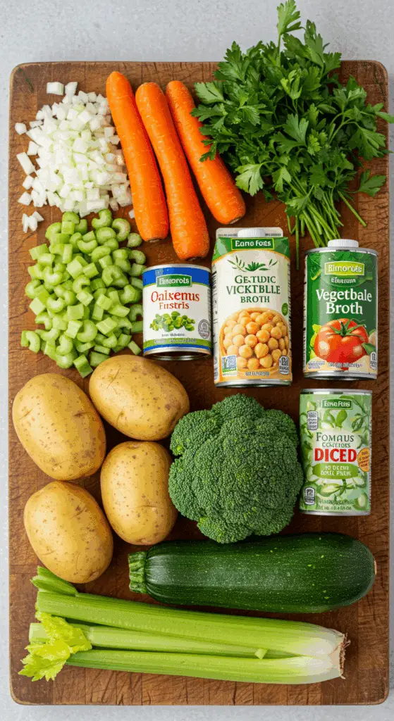 The simple, fresh ingredients for the classic and healthy Crockpot Vegetable Soup recipe.
