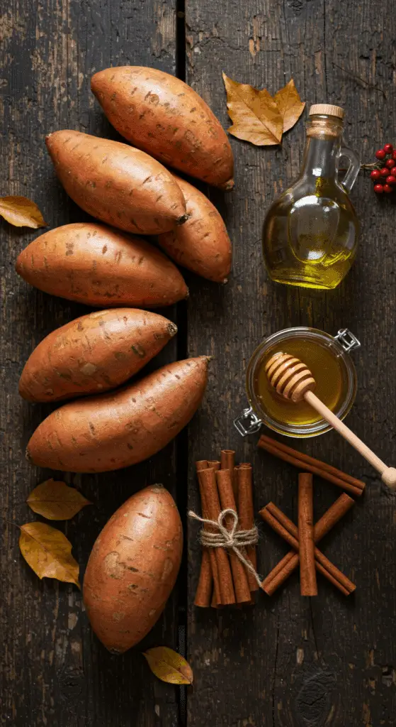 The simple, from-scratch ingredients for the classic and impressive Holiday Honey-Roasted Sweet Potatoes.
