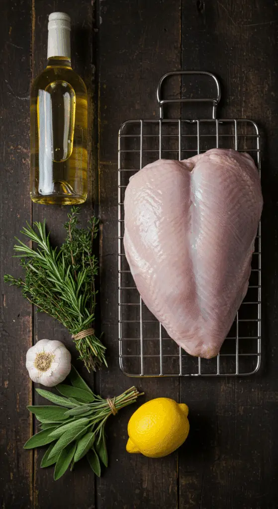 The simple, from-scratch ingredients for the classic and impressive Holiday Herb-Roasted Turkey Breast.