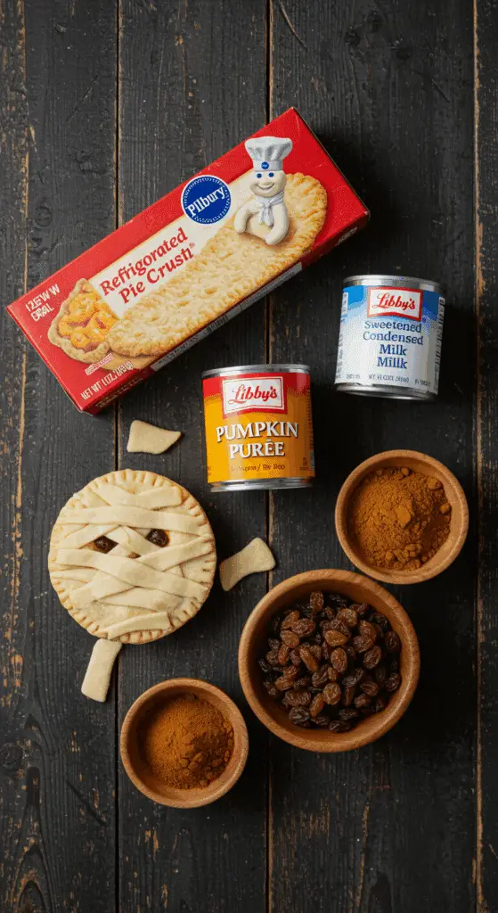 The simple, from-scratch ingredients for the easy and spooky Pumpkin Mummy Hand Pies recipe.
