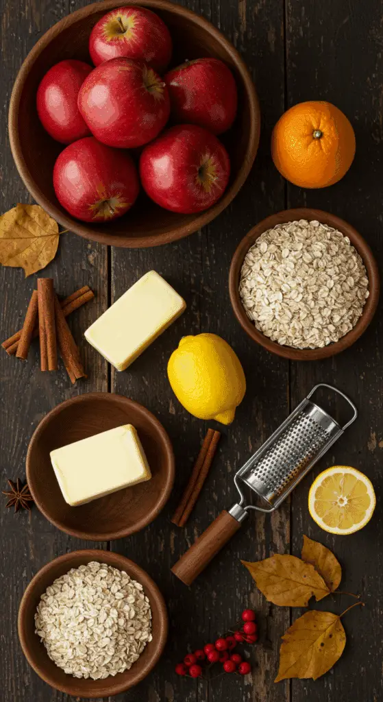 The simple, from-scratch ingredients for the classic and impressive Holiday Old-Fashioned Apple Crisp.