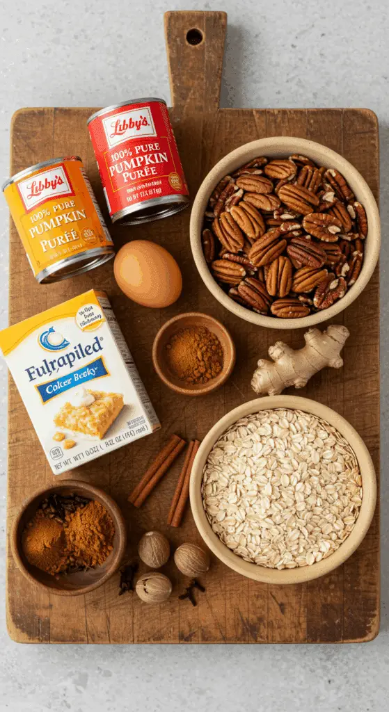 The simple, from-scratch ingredients for the classic and easy Pumpkin Oatmeal Dump Cake recipe.
