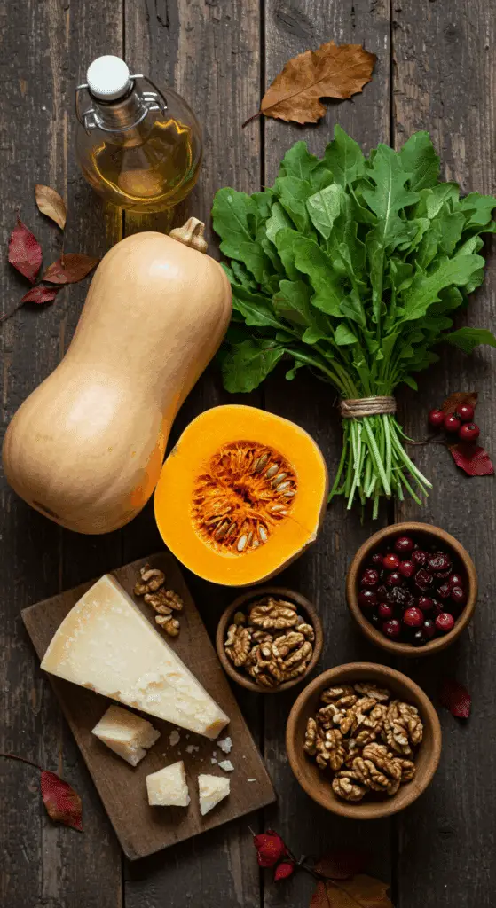 The simple, from-scratch ingredients for the classic and impressive Holiday Roasted Butternut Squash Salad.