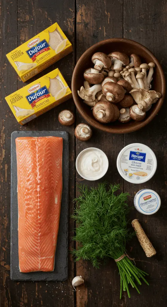 The simple, from-scratch ingredients for the classic and impressive Holiday Salmon en Croûte.
