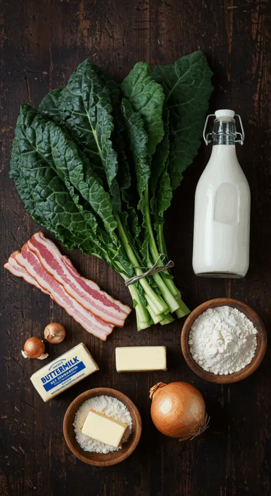 The simple, from-scratch ingredients for the classic and savory Collard Green Cobbler.