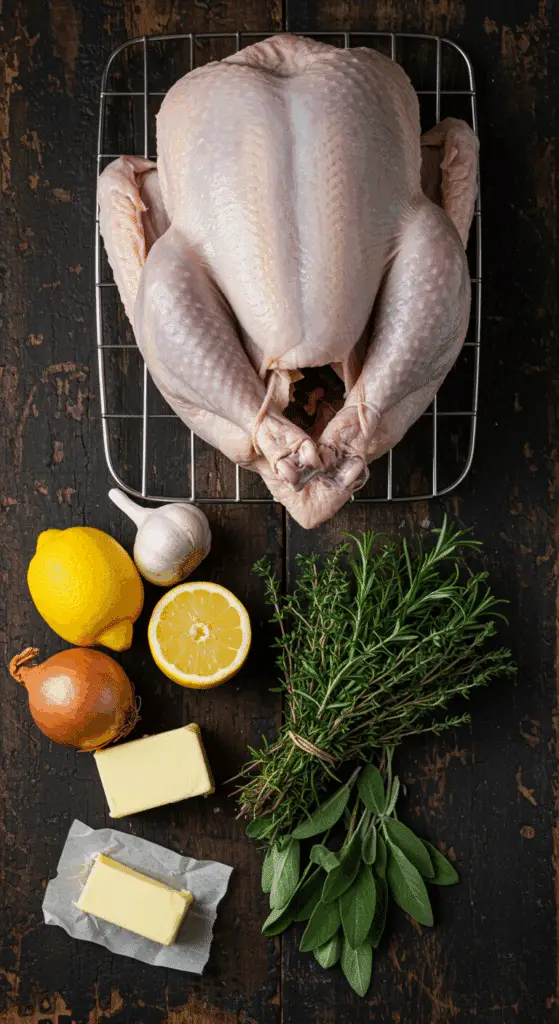The simple, from-scratch ingredients for the classic and impressive Holiday Simple Roast Turkey.