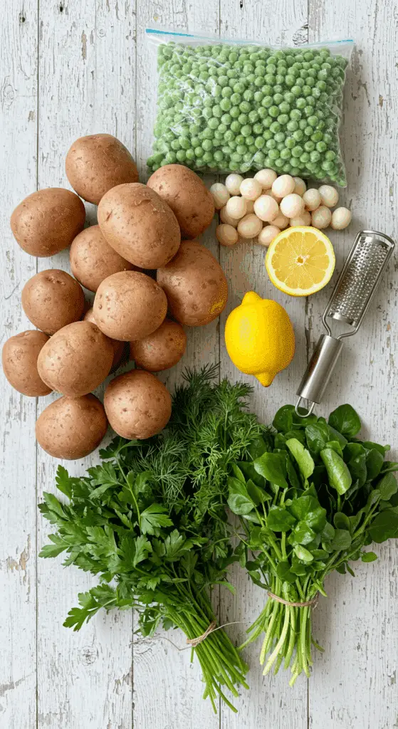 The simple, from-scratch ingredients for the classic and impressive Holiday Smashed Potato Salad.