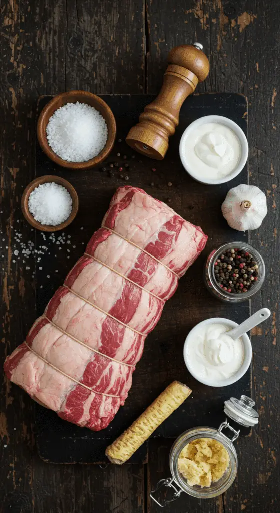 The simple, from-scratch ingredients for the classic and impressive Holiday Sunday Rib Roast.