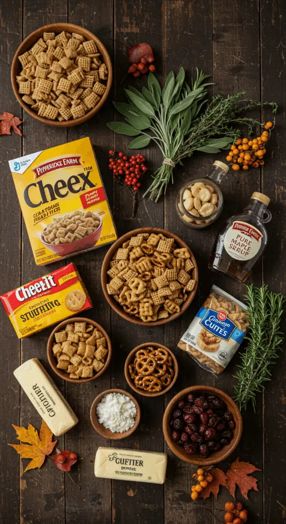 The simple, from-scratch ingredients for the classic and impressive Holiday Thanksgiving Snack Mix.