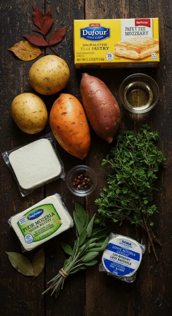 The simple, from-scratch ingredients for the classic and impressive Holiday Savory Vegetable Tarte Tatin.