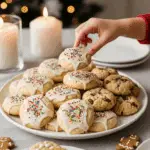 The impressive, homemade platter of beautiful and festive "Grandma's" Buttermilk Sugar Cookies being served as the centerpiece on a cookie platter at a sophisticated Christmas party.