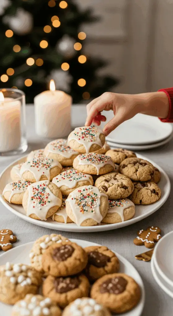 The impressive, homemade platter of beautiful and festive "Grandma's" Buttermilk Sugar Cookies being served as the centerpiece on a cookie platter at a sophisticated Christmas party.