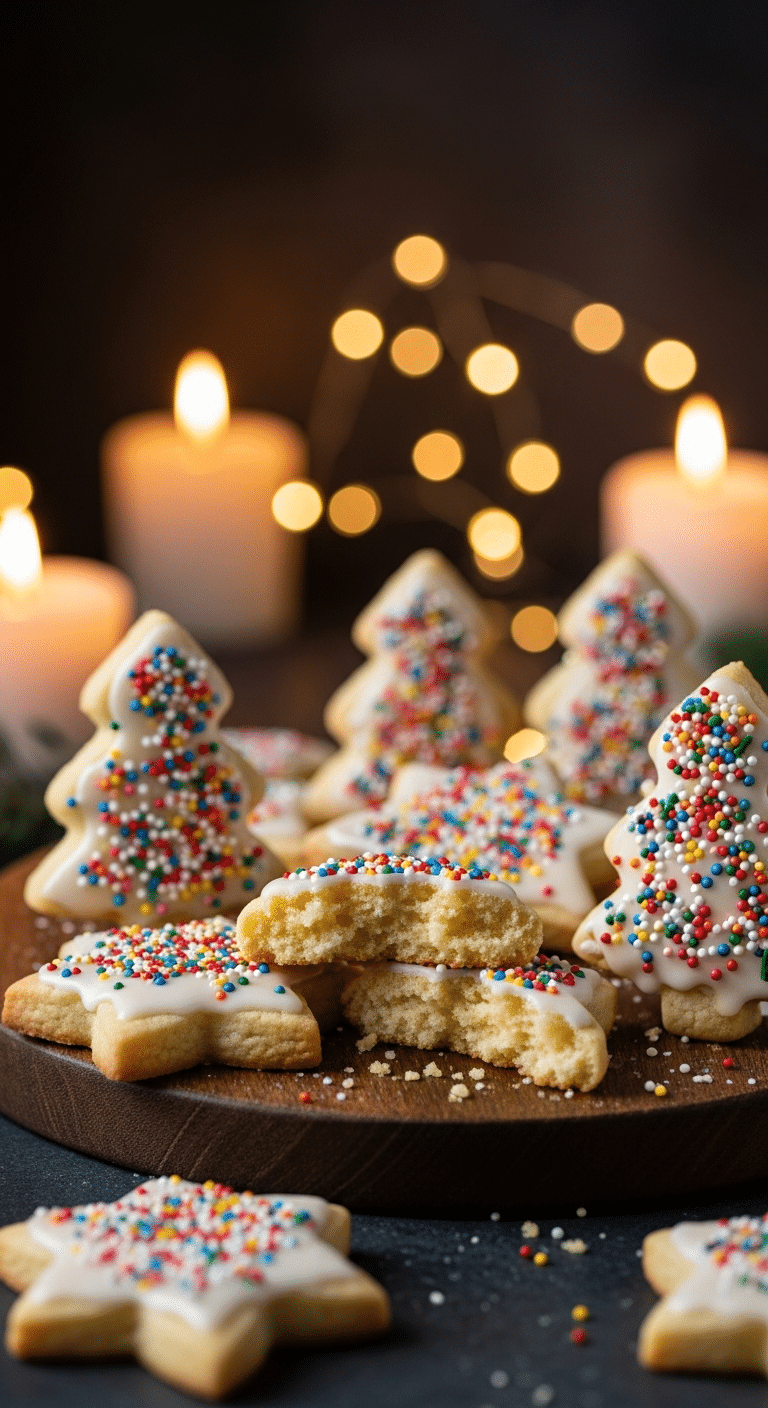 A beautiful, rustic platter of homemade, festive, and soft "Grandma's" Buttermilk Sugar Cookies, with one broken in half to show the tender, cake-like interior.