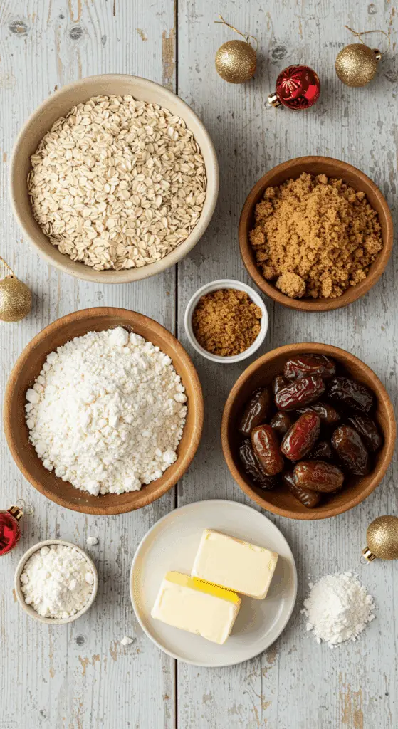 The simple, from-scratch ingredients for the classic and impressive Holiday "Gramma's" Date Squares.