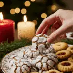 The impressive, homemade platter of beautiful and festive Gingersnap Cookies being served as the centerpiece on a cookie platter at a sophisticated Christmas party.