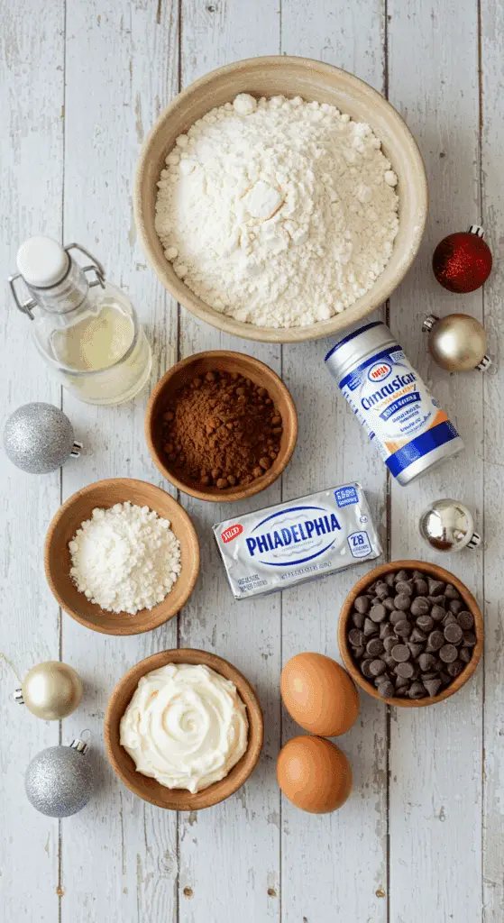 The simple, from-scratch ingredients for the classic and impressive Holiday Black Bottom Cupcakes.