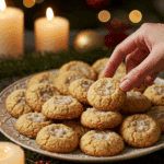 The impressive, homemade platter of beautiful and festive "Grandma's" Coconut Drop Cookies being served as the centerpiece on a cookie platter at a sophisticated Christmas party.