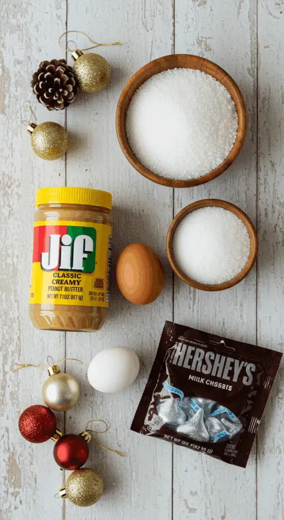 The simple, 3-ingredients for the classic and impressive Holiday Peanut Butter Kiss Cookies.