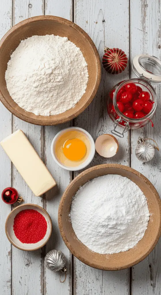 The simple, from-scratch ingredients for the classic and impressive Holiday "Granny's" Shortbread Cookies.