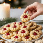 The impressive, homemade platter of beautiful and festive "Granny's" Shortbread Cookies being served as the centerpiece on a cookie platter at a sophisticated Christmas party.