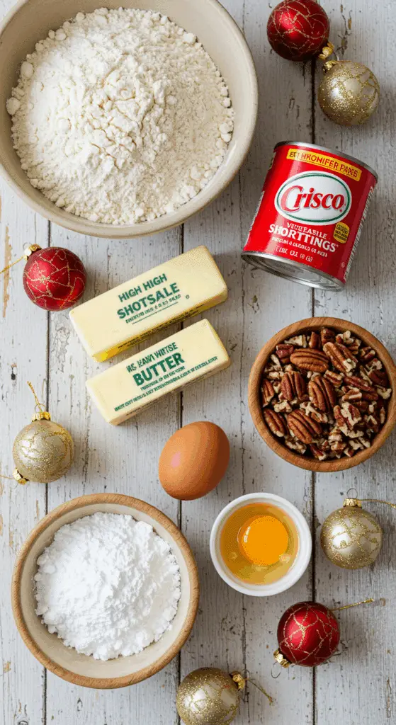 The simple, from-scratch ingredients for the classic and impressive Holiday "Grandma's" Snowball Cookies.